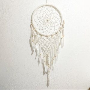 Macrame feathered dream catcher in creamy white